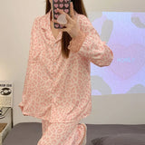 Taooba Christmas Outfit Women's Pajama Set Spring Autumn 2 Piece Leopard Print Pyjama Faux Silk Satin Sleepwear Long Sleeve Pijama Mujer Pjs Homewear