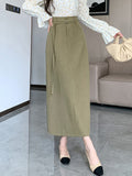 Taooba High Waist Long Skirt Women New Arrival 2024 Autumn Korean Style All-match Solid Color Office Lady Elegant A-line Skirts