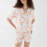 Taooba-Y2k Cute Ocean Print Pajama Set Women 2 Piece Outfits Button T-Shirt and Elastic Shorts for Loungewear Sleepwear Night Wear