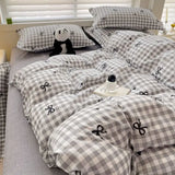 Taooba Checkerboard Bedding Set No Comforter Quilt Duvet Cover Pillowcase Flat Sheet Single Queen Size Polyester Bedclothes