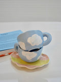 Taooba-Hand Painted Ceramic Cup Coffee Cup Dish Blue Sky Cloud Cup Dish Set Afternoon Tea Cute Cup Ceramic Mug Gift