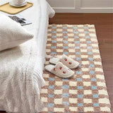 Taooba-Checkerboard Plaid Soft Tufted Carpet Bedside Long Fluffy Thick Tuftting Room Entry  DoorMat Anti-slip Rug Entrance Floor Mat