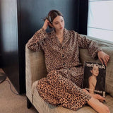 Taooba Christmas Outfit New Fashion Leopard Print Pajamas Women's Spring Long-sleeved Cardigan Europe and The United States Sexy Home Suit Ins Sleepwear