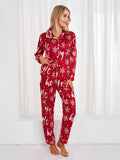 Taooba-Women’s Christmas 2 Piece Pajamas Set Long Sleeve Button Up Shirt + Pants Set Sleepwear Loungewear