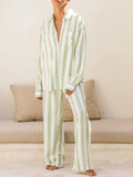 Taooba-Women Striped 2 Piece Pajamas Set Y2K Long Sleeve Baggy Shirt Wide Leg Pants Lounge Sleepwear Pj Matching Sets