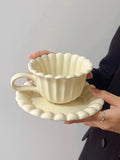 Taooba-Vintage Cream Lace Ceramic Coffee Cup and Plate Set Latte Cup High Appearance Afternoon Tea Cup