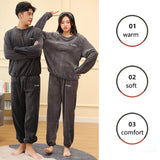 Thickened Warm Men Coral Velvet Pajamas Autumn Winter Homewear Long-Sleeved Long Trousers Solid Soft Sleepwear 2PCS/Set Couple