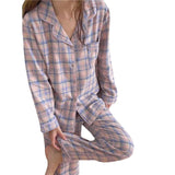 Taooba Christmas Outfit Minimalist and Casual Girls Pajamas Spring Autumn Thin Lapel Cardigan Home Clothing Purple Plaid Leisure Sleepwear for Students