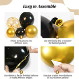 Black and Gold Balloons Garland Arch Kit with Starburst Foil Balloons for Wedding Birthday Family Party Decorations Supplies