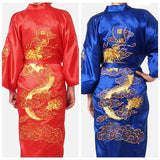 Taooba-Men Robe V Neck Kimono Sleepwear Nightgown Embroidered Dragon Robe Cardigan Bathrobe Home Clothes Lounge Loose Sleep Dress