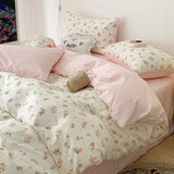 Taooba Pink Floral Bedding Set Soft Ins Single Double Queen Size Duvet Cover Flat Sheet Pillowcase Girls Home Totel Bed Linens