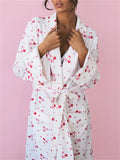 Taooba Robe Women Cotton Floral Long Sleeve Nightwear Shower Bathrobe Kimono Cute Sweet Cherry Print Sleepwear Pajamas Gowns Robes