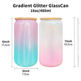 Taooba-1pc 16oz Glass Tumbler Glitter Glass Jar Shimmer Beer Mug Can Shaped Drinking Glass With Bamboo Lid And Reusable Straw DIY Gifts