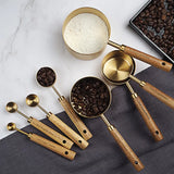 Taooba-Measuring Spoon Set Kitchen Accessories Stainless Steel Wooden Handle Measuring Cups Spoons Baking Tools Coffee Bartending Scale