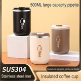 Taooba-Stainless Steel Insulated Coffee Thermos Mug Leak-Proof Double Wall Vacuum Travel Mug Tumbler Cup with Flip Lid Straw For Home