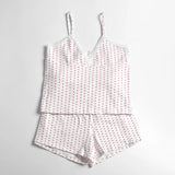 Taooba-Women’s 2PC Pajamas Sets Y2k Lace Sleeveless Heart Print Cami Tops and Shorts Teen girls Matching Sleepwear Fashion Streetwear