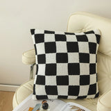 Taooba-Checkerboard Plaid Plush Cushion Cover Knitted Car Sofa Throw Pillow Cover  Short Fleece Pillowcase Cushion for Sofa Bed Decor