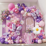 Taooba Color Palette 153pc Macaron Pink Purple Butterfly Balloon Garland Yellow White Daisy Flower Foil Helium Ball Wedding Birthday Baby Shower Deco