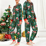 Taooba-Christmas Pajama Set for Couples Cute Print Hooded Zipper 1 Piece Rompers Loungewear Sleepwear Family Holiday Homewear