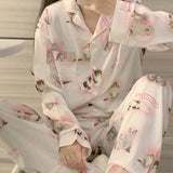 Taooba Christmas Outfit Women's Pajamas Sets Spring Autumn 2 Piece Animal Print Pyjama Faux Silk Satin Sleepwear Long Sleeve Pijama Mujer Pjs Homewear