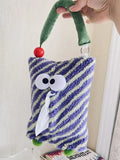 Taooba-Cute Eye Diagonal Stripes Paper Bag Hanging Polar Fleece Tissue Napkin Holder Tissue Bag Bedroom Kitchen Desktop Storage Napkins