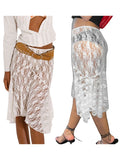 Taooba-Lace Skirt Women White See Through Floral Lace Low Waist Midi Skirts y2k Aesthetic Fairycore Beach Skirt Clubwear