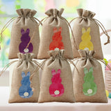 Easter Burlap Candy Bags Bunny Pattern Jute Linen Treat Gift Bags for Easter Kids Cookies Snack Pack Bags Party Decorations