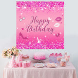 Pink Rose Glitter Backdrop Happy Birthday Photo Background Glitter Shiny Dots Lip Background For Photo Studio Photocall Supplies