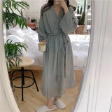 Taooba Christmas Gift Nightgown Plaid Simple Robe Senior Sense of Home Wear Bathrobe Bathrobe in the Long Section of the Large Size Long-Sleeved Home