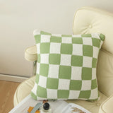 Taooba-Checkerboard Plaid Plush Cushion Cover Knitted Car Sofa Throw Pillow Cover  Short Fleece Pillowcase Cushion for Sofa Bed Decor