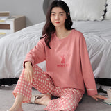 Taooba-Autumn Women's Pullover Long sleeved Pure Cotton Pajamas Women's Simple Edition Loose fitting Girls' Student Home Furnishings