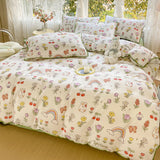 Pastoral Girls Flower Bedding Sets, Washed Cotton Bed Linens, Soft Quilt Cover Sheet Set, Simple Bedspread, Home Textiles