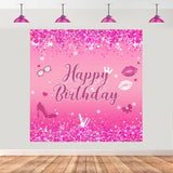 Pink Rose Glitter Backdrop Happy Birthday Photo Background Glitter Shiny Dots Lip Background For Photo Studio Photocall Supplies