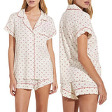 Taooba-Women Sweet Heart Print Pajamas Set 2 Pieces Suits Short Sleeve Loose Shirts Tops and Shorts Loungewear Sleepwear Outfits