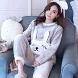 Taooba Christmas Outfit Fleece Thick Warm Women's Pajamas Set Winter Sleepwear Casual Solid Top and Plaid Pants Soft Pijamas Set for Women Home Suit