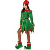 Taooba Women Girl Elf Outfits Christmas Hat Boot Belt Dress Stocking Costume Elf Cosplay Outfits for Themed Party