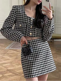 Taooba-Spring Autumn New Skirt Set 2 Piece Sets Women Outfit Long Sleeve Short Coat A-Line Mini Skirts Korean Chic Elegant Fashion Suit