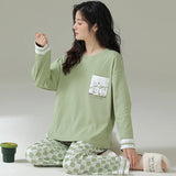 Taooba-Autumn Women's Pullover Long sleeved Pure Cotton Pajamas Women's Simple Edition Loose fitting Girls' Student Home Furnishings