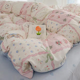 Taooba Pink Flowers Duvet Cover Set Ins Fashion Single Queen Size Girls Boys Flat Sheet Pillowcase No Filler Home Decor Bedding Set