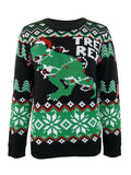 Taooba-Women's Christmas Knit Sweater Long Sleeve Crewneck Dinosaur/Christmas Tree Print Pullover Knitwear