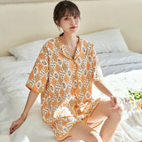 Taooba-Spring Cardigan Lapels Nightwear Girls Young Women's Pajama Sets Pyjamas Loose Sleepwear Female Loungewear Pijama Mujer Homewear