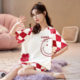 Taooba-Summer Casual Cute Cartoon Pure Cotton Nightwear Girls Sleepwear Young Women Pajama Sets Pyjamas Femme Suits Loungewear Pijama