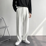 Taooba-2024 New Men White Straight Pants Fashion Korean Loose Suit Trousers Casual Draped Baggy White Wide Pant Male Streetwear