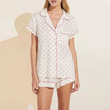 Taooba-Women Sweet Heart Print Pajamas Set 2 Pieces Suits Short Sleeve Loose Shirts Tops and Shorts Loungewear Sleepwear Outfits