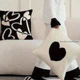 Taooba-Cute Heart Black & White Knitted Cotton Pillow Case Cushion Cover  Sofa Throw Pillow Cover Pillowcase Cushion for Sofa Bed Decor