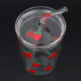 1pc Glass Water Cup Strawberry Clear Tumbler With Lid And Straw Transparent Bottle Wide Mouth Glass Cup for Home Office Outdoor