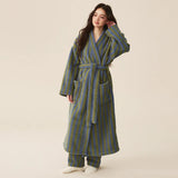 Taooba Christmas Gift Thickened Flannel Robe Pants Pajamas Set Autumn Winter New Couple Coral Velvet Women Men Bathrobe Striped Lengthed Home Clothes