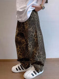 Taooba-Taooba Tan Leopard Jeans Men Denim Pants Male Oversize Wide Leg Trousers Streetwear Hip Hop Vintage Loose Casual Animal Print