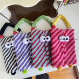 Taooba-Cute Eye Diagonal Stripes Paper Bag Hanging Polar Fleece Tissue Napkin Holder Tissue Bag Bedroom Kitchen Desktop Storage Napkins