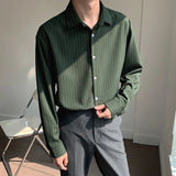 Taooba Male Shirts Striped Long Sleeve Men's Shirt Green with Sleeves Designer Fashion Man 2024 Cheap Brand Trendyol Asia Summer Normal